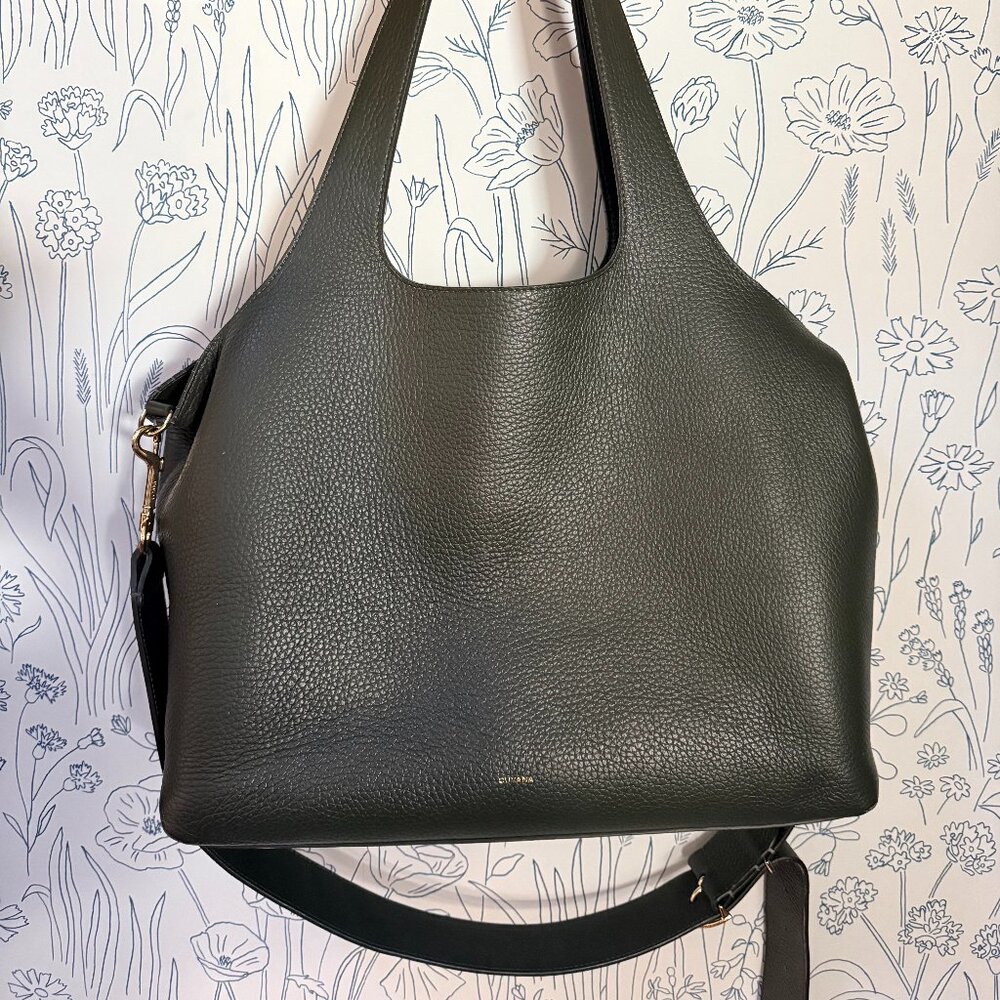 Cuyana 16" Dark Olive System Tote With Laptop Sleeve and Wide Strap